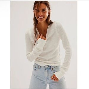 LAST ONE ✨ Free People Roll With It Long Sleeve Thermal Tee White Small NWT